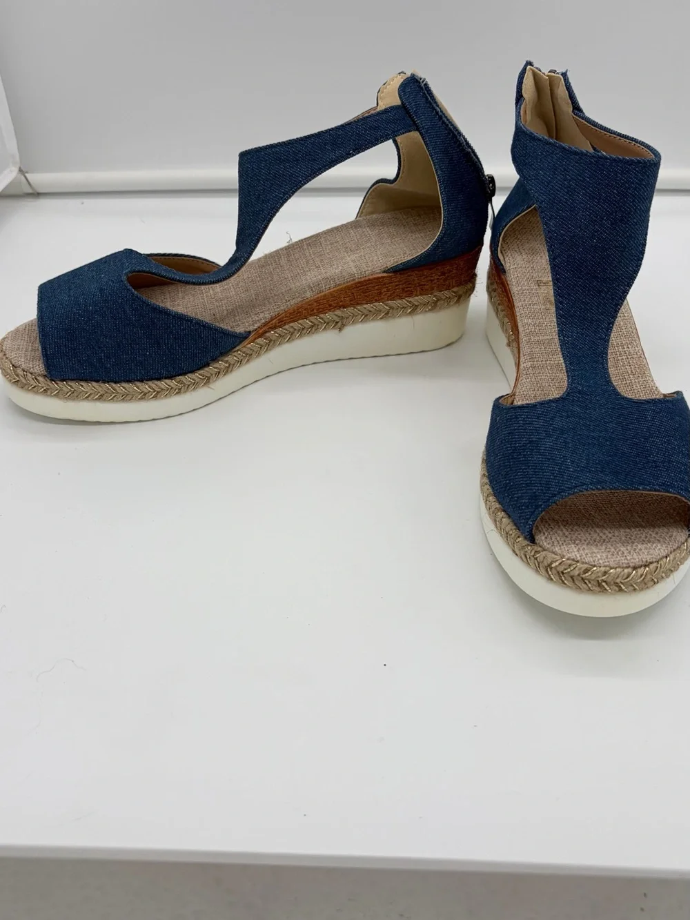 Denim Blue Wedge Sandals - Comfortable Summer Espadrilles